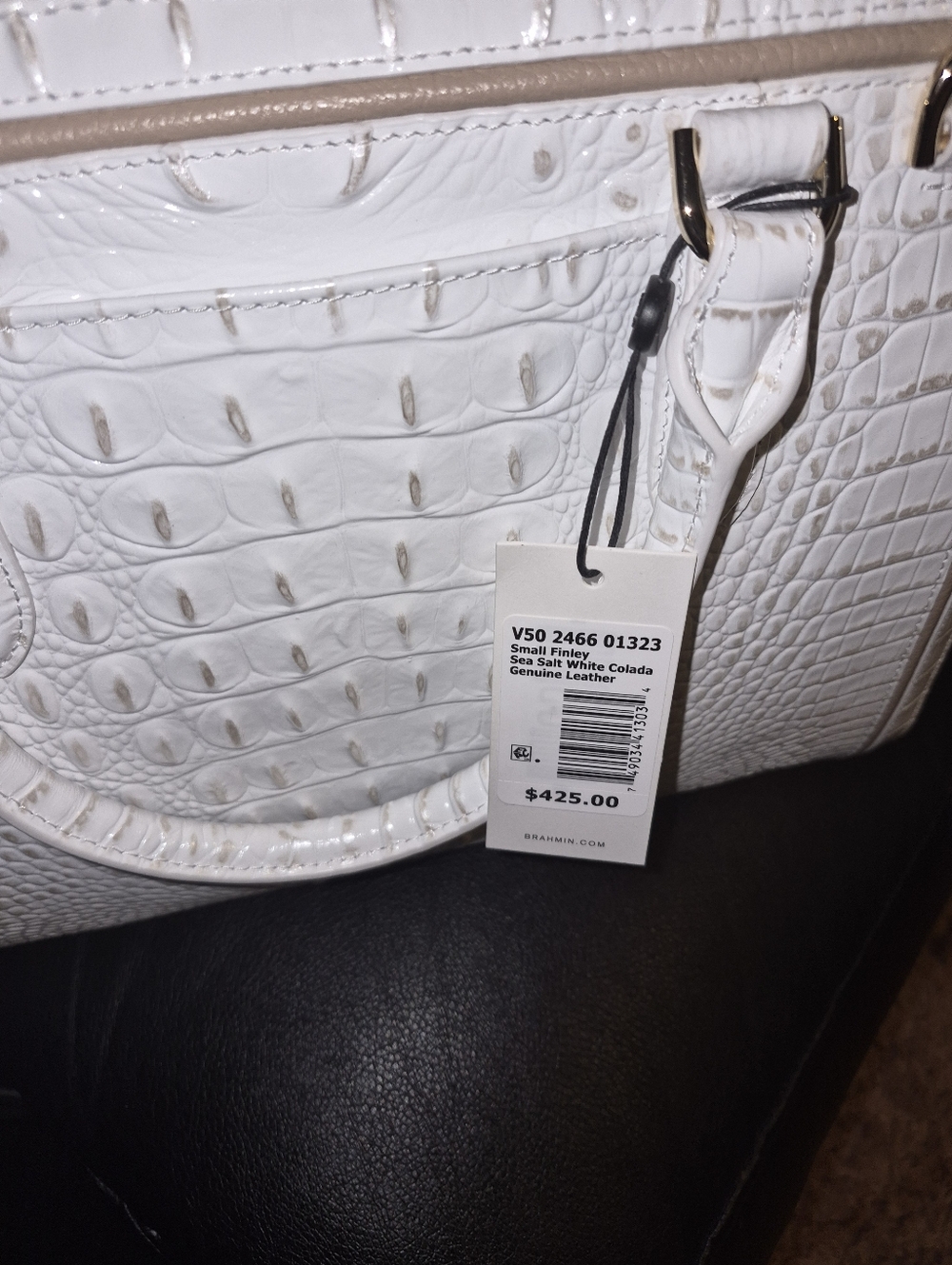 White Croc-Embossed Structured Tote Handbag - Picture 4 of 5